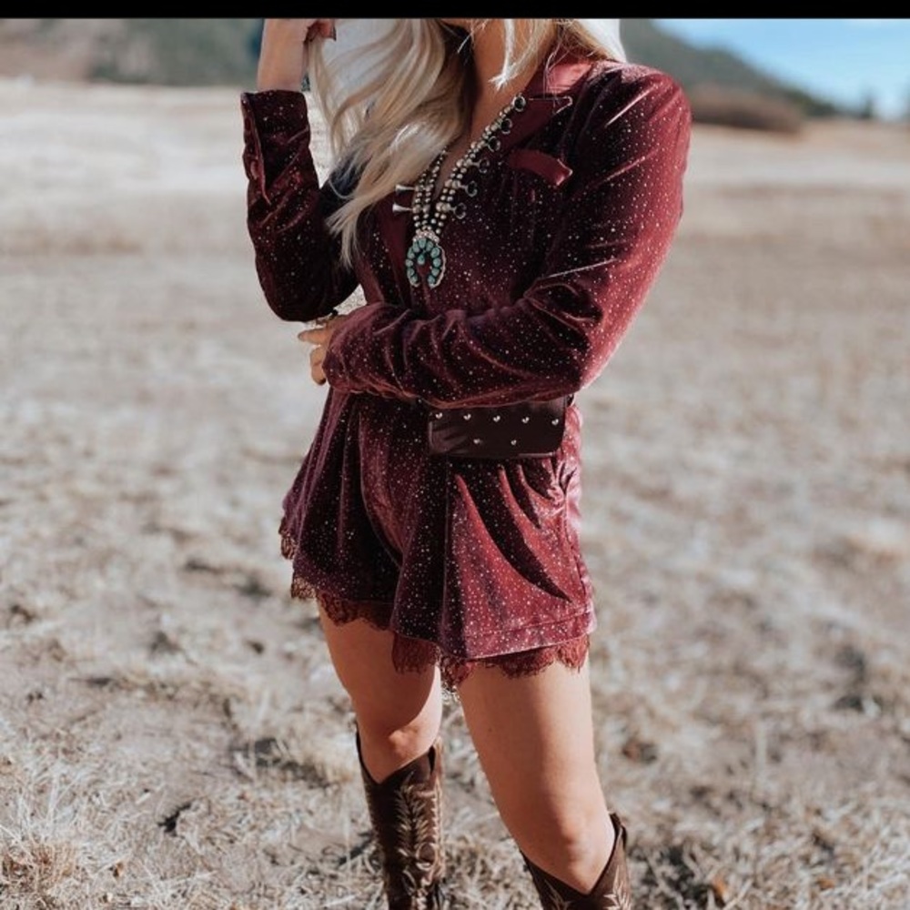 ISO!!!!! Cranberry Velvet Glitter Romper